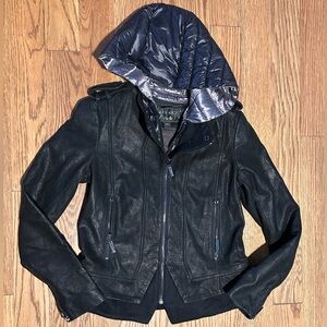 BERNARDO‎ Genuine Leather Moto Jacket w/ Detachable Hood – Size S